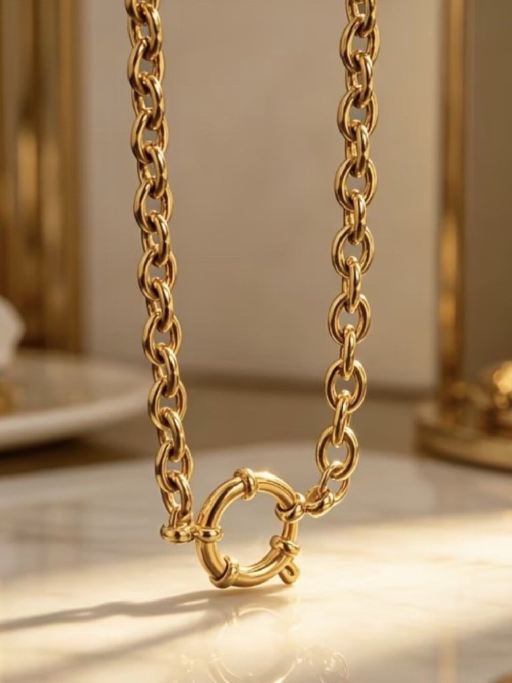 18K Gold Plated Stainless Steel Chunky Chain Necklace Charm Holder Clasp - Picture 4 of 7